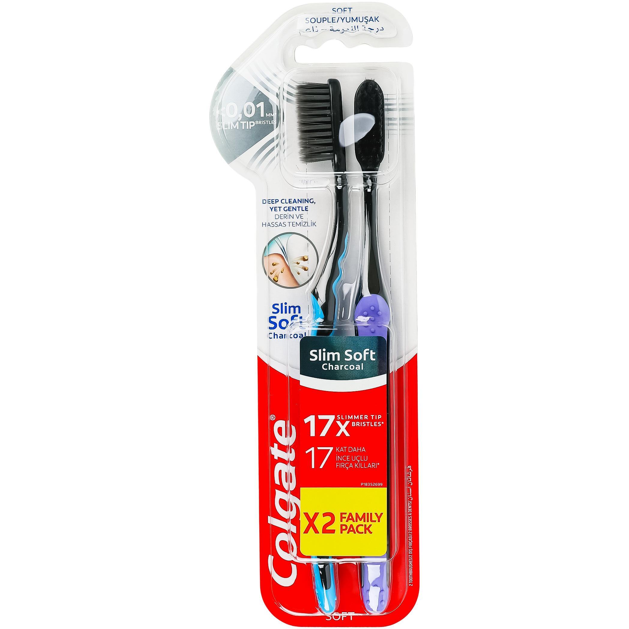 Зубная щетка Colgate Slim Soft Charcoal 2 шт фото 1