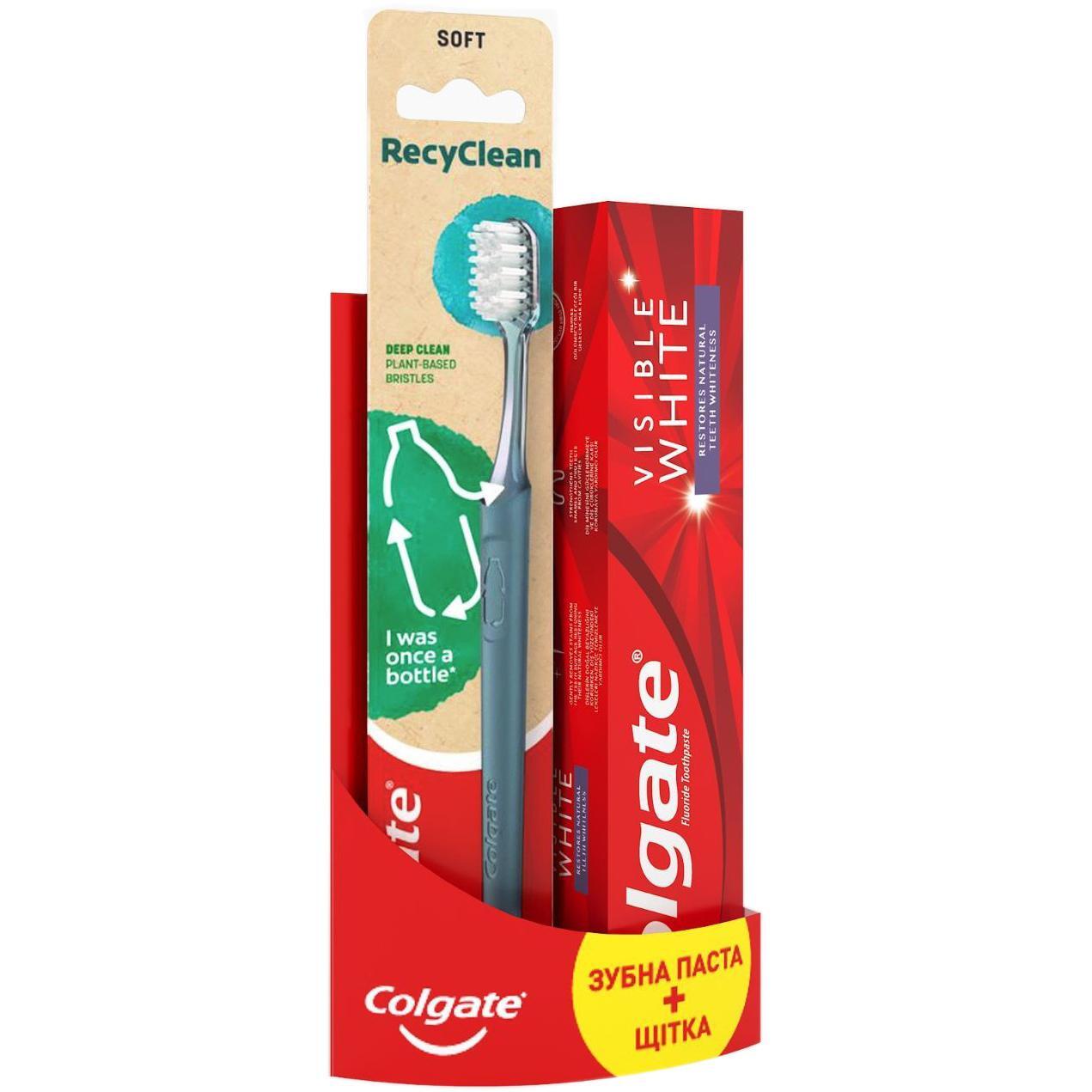 Зубная паста Colgate Visible White+Зубная щетка RecyClean фото 1
