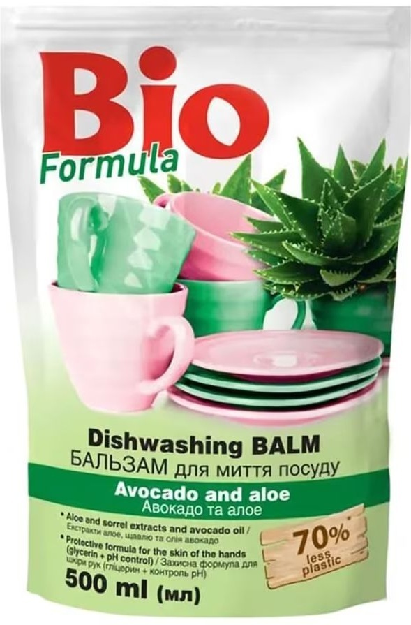 Бальзам для мытья посуды Bio Formula Авокадо и алоэ дой-пак 500 мл фото1