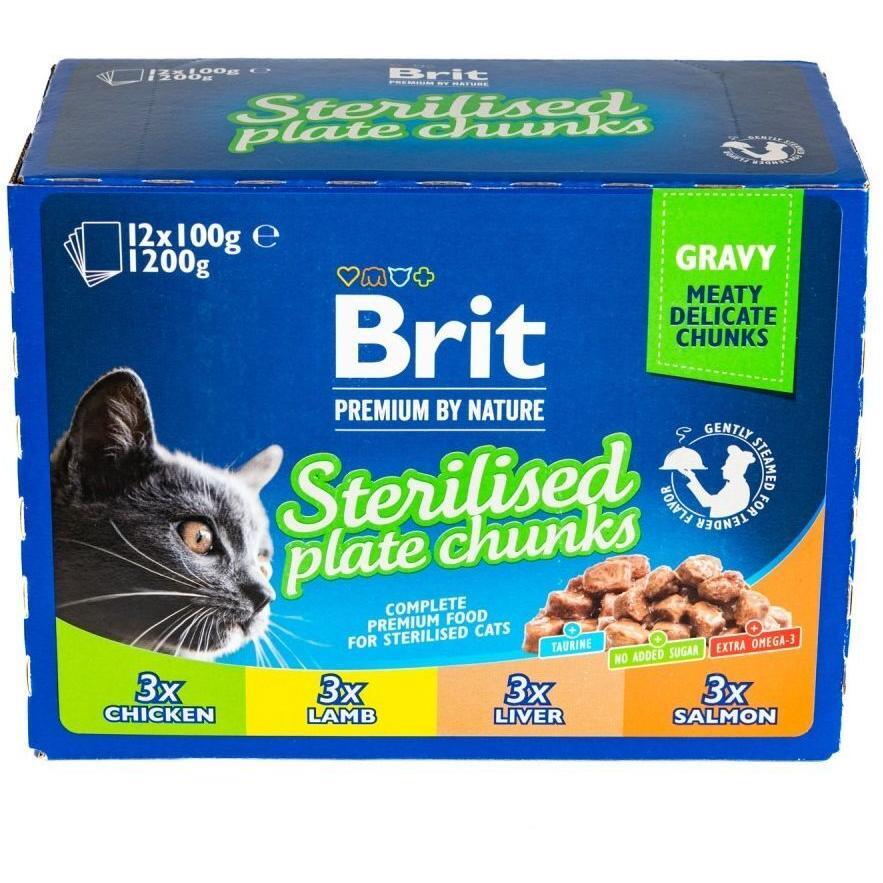 Корм вологий для стерилізованих котів Brit Premium Sterilised Plate Тарілка 12 шт х 100 гфото1