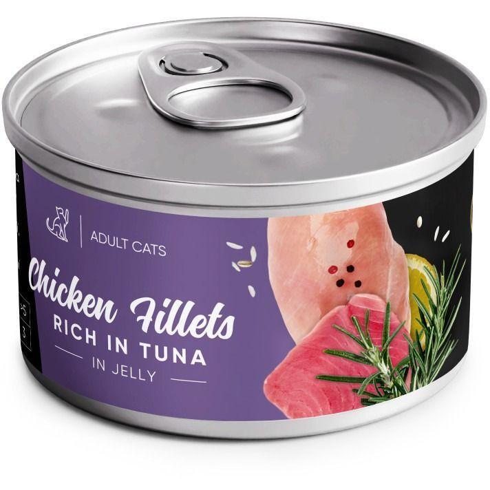 Корм влажный для взрослых котов Savory for Adult Cats филе курицы с тунцом в желе 70 г фото 1