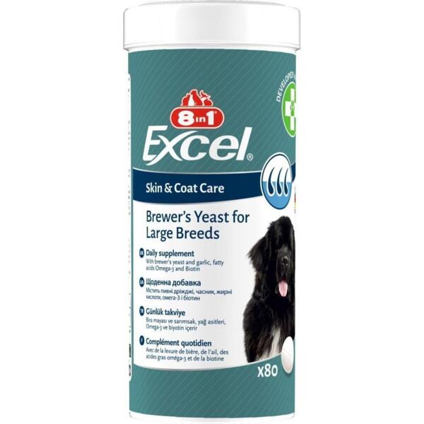 

Витамины для собак крупных пород 8in1 Excel Brewers Yeast Large Breed пивные дрожжи с чесноком для кожи и шерсти 80 шт