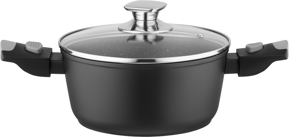 Каструля ARDESTO Gemini Bari, 2.5л, скляна кришка, алюміній, чорний (AR1925AC)фото