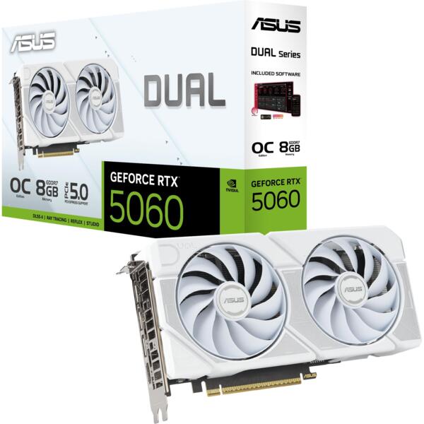 

Видеокарта ASUS GeForce RTX 5060 8GB GDDR7 OC DUAL-RTX5060-O8G-WHITE (90YV0N15-M0NA00)