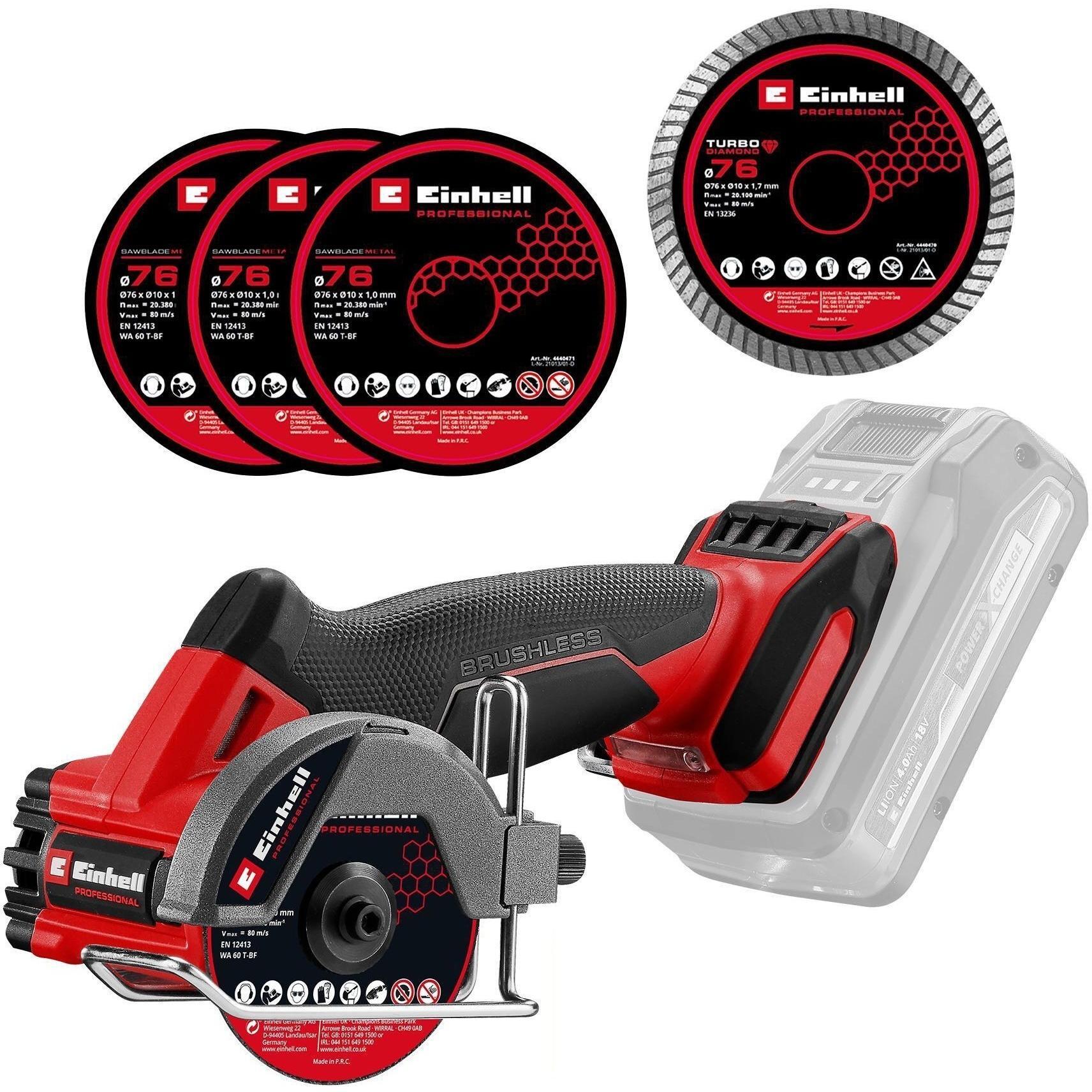 Шліфмашина відрізна акумуляторна Einhell Professional TP-CO 18/76-C (без АКБ та ЗП), (4432000)фото1