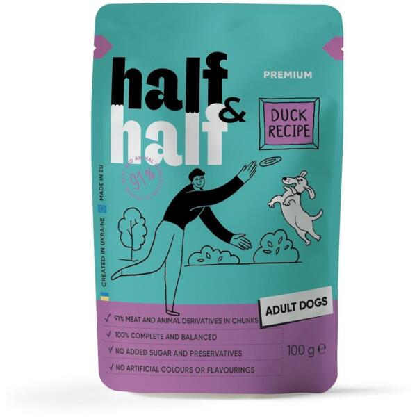 

Влажный корм для взрослых собак Half&Half Duck in Gravy for Adult Dogs кусочки утки в соусе 100 г