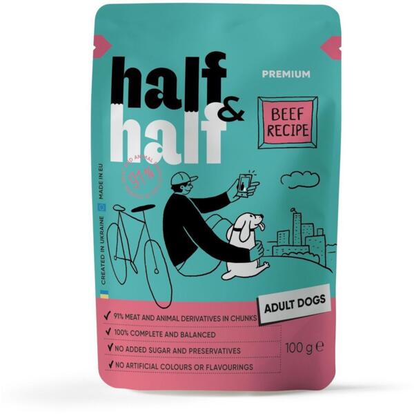 

Влажный корм для взрослых собак Half&Half Beef in Gravy for Adult Dogs кусочки говядины в соусе 100 г