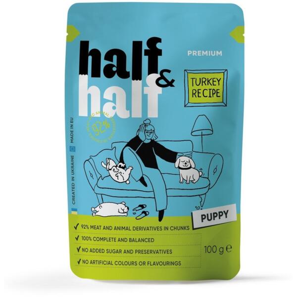 

Влажный корм для щенков Half&Half Turkey in Gravy for Puppy кусочки индейки в соусе 100 г