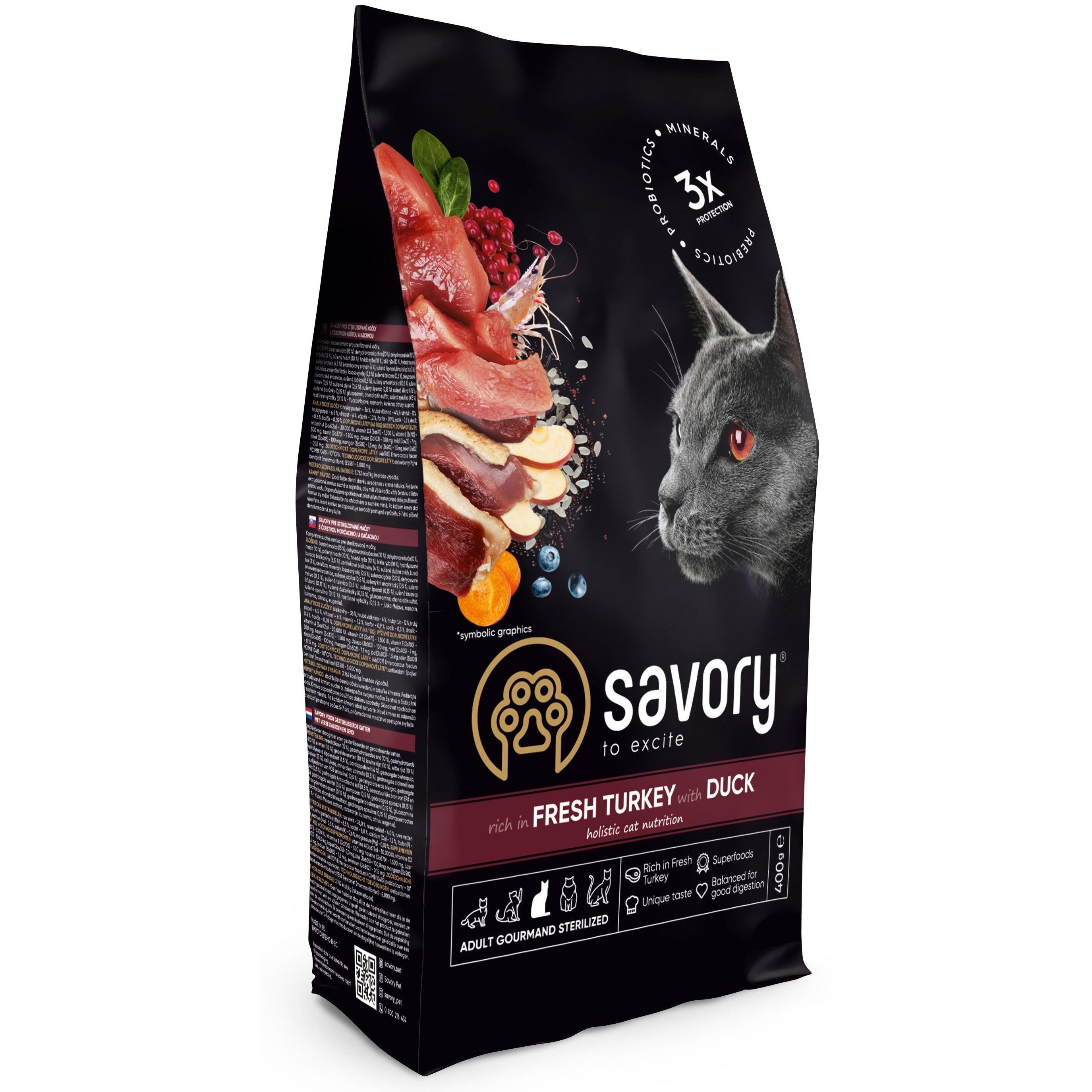 Сухий корм для стерилізованих котів Savory Adult Cat Steril Fresh Turkey and Duck з індичкою та качкою 400 гфото1