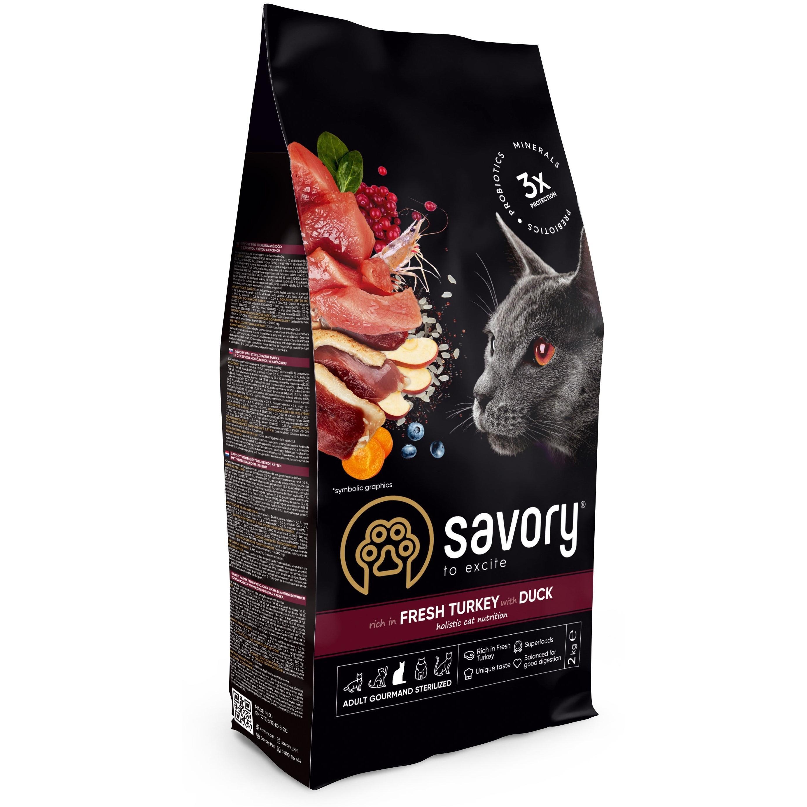 Сухой корм для стерилизованных кошек Savory Adult Cat Steril Fresh Turkey and Duck с индейкой и уткой 2 кг фото 1