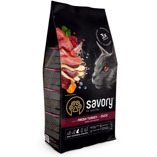 

Сухой корм для стерилизованных кошек Savory Adult Cat Steril Fresh Turkey and Duck с индейкой и уткой 2 кг