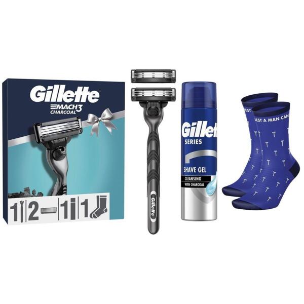 

Набор Gillette Mach 3 Древесный уголь Бритва с 2 сменными кассетами + Гель для бритья Series Очищающий 200 мл