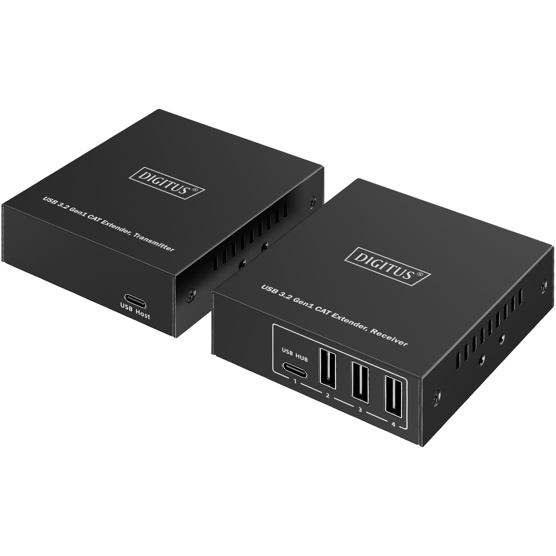 Удлинитель DIGITUS USB 3.2 Gen1, для использования с кабелем Cat6A, до 100 м, 3 х USB-A, 1 x USB-C, Black фото 1