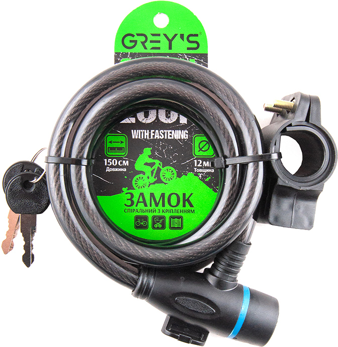 Велозамок Grey's (12x1500мм) GR51215фото1