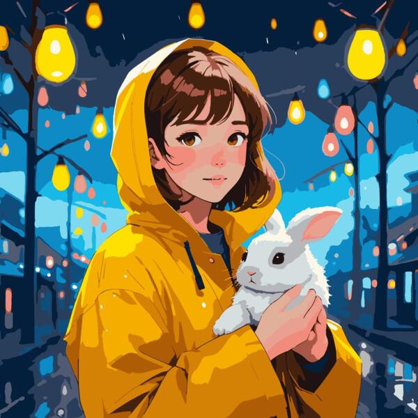 

Картина по номерам Santi Девушка с зайчиком, 40*40см, LED подсветка (955103)