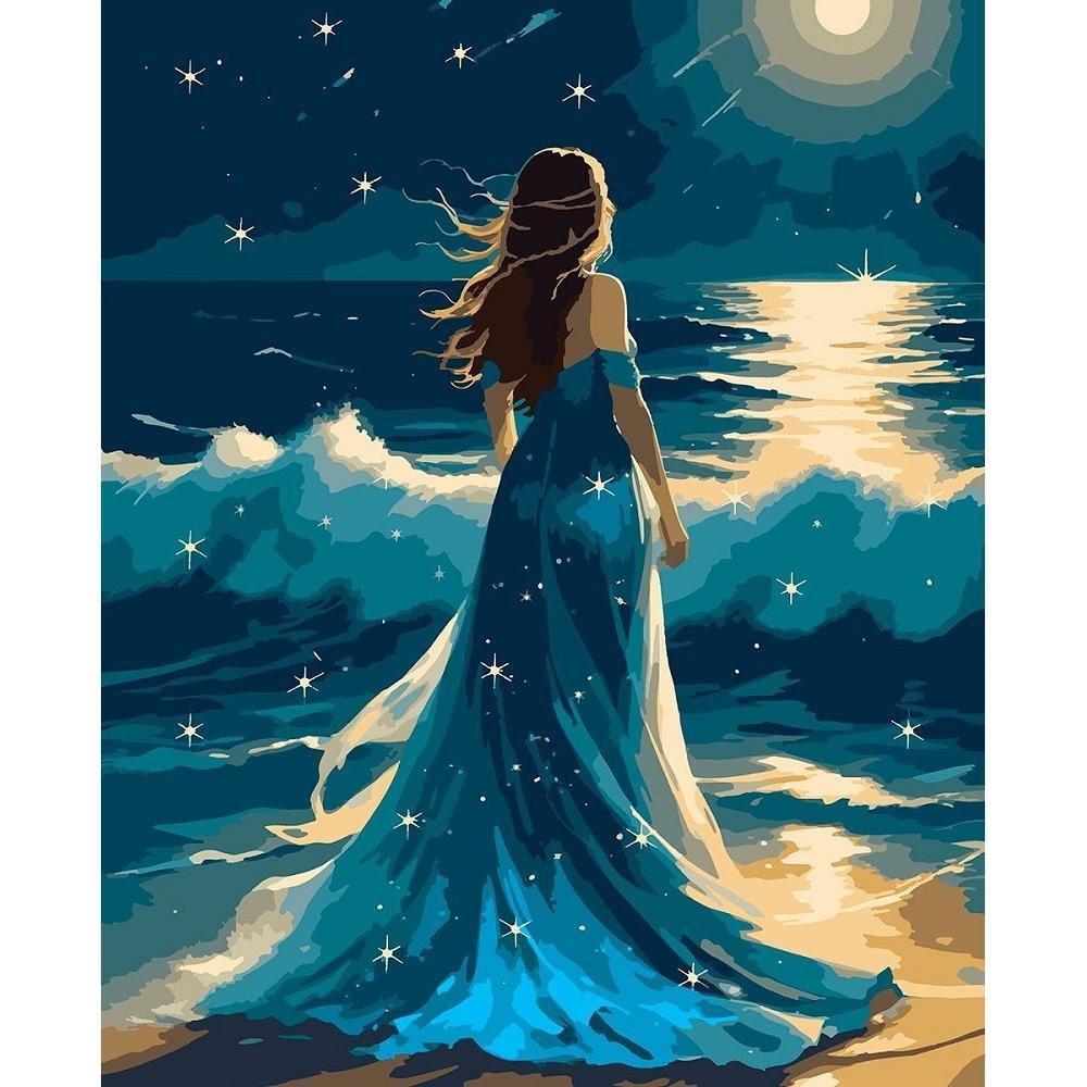 Картина по номерам Santi Девушка и волны ночи, 40*50см, LED подсветка (955105) фото 1