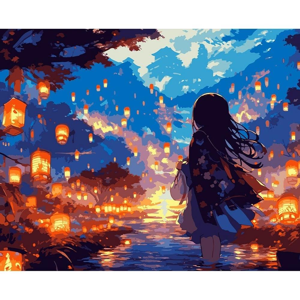 Картина по номерам Santi Девушка на празднике фонарей, 40*50см, LED подсветка (955109) фото 1