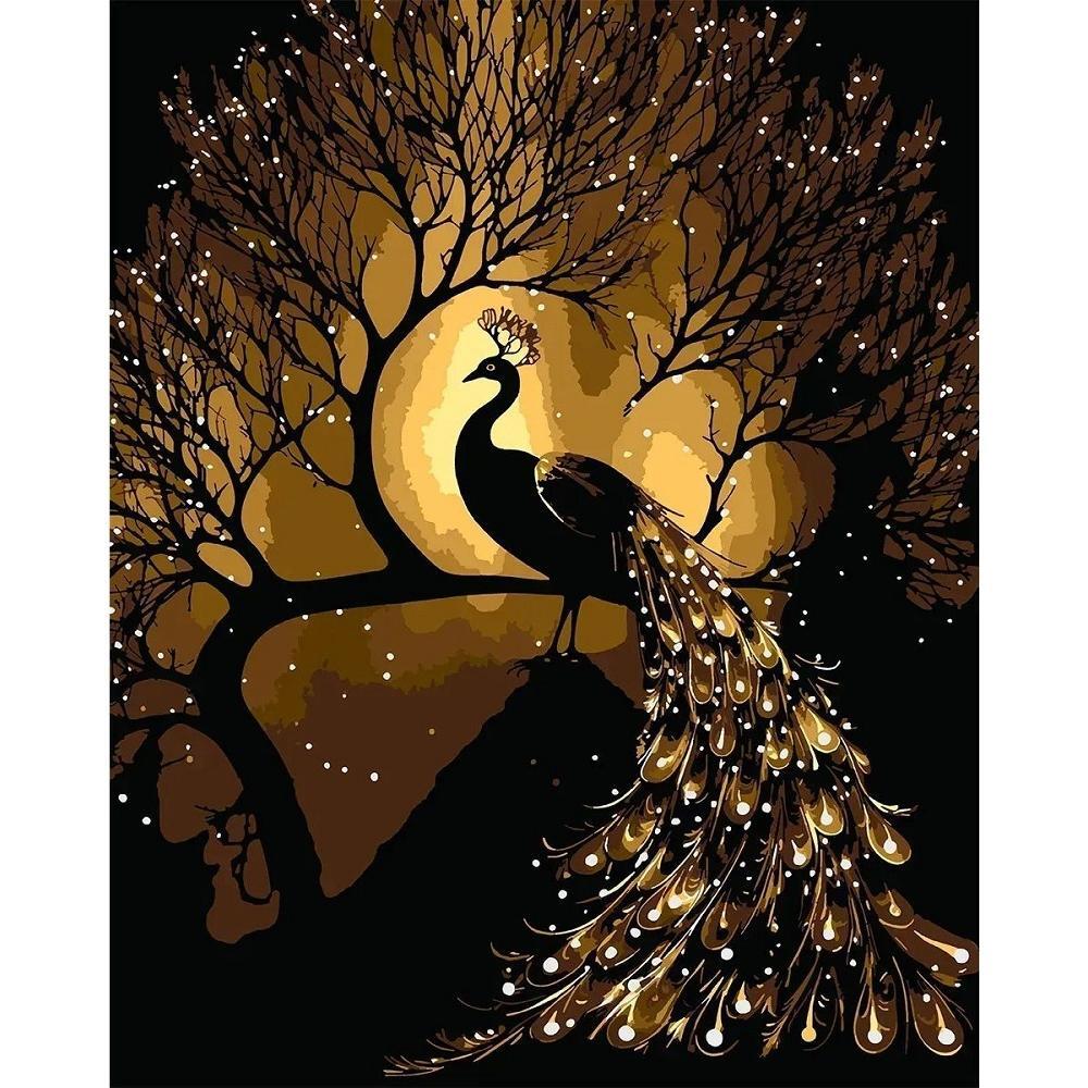 Картина по номерам Santi Золотой павлин, 40*50см, LED подсветка (955079) фото 1