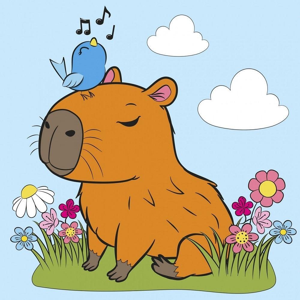 Картина по номерам Santi Капибара с птичкой, 25*25см (955479) фото 1