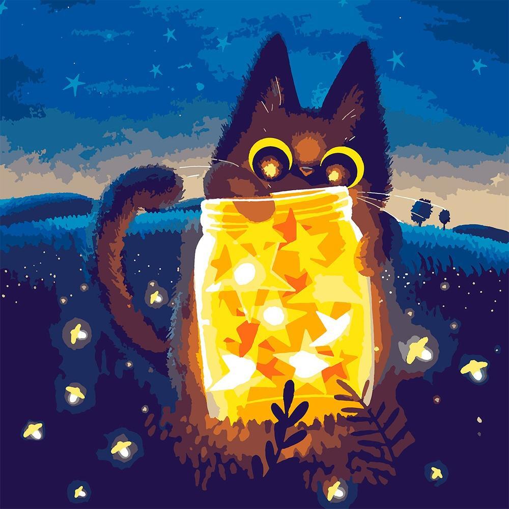 Картина за номерами Santi Кошеня з зірками, 40*40см, LED підсвітка (955427)фото1