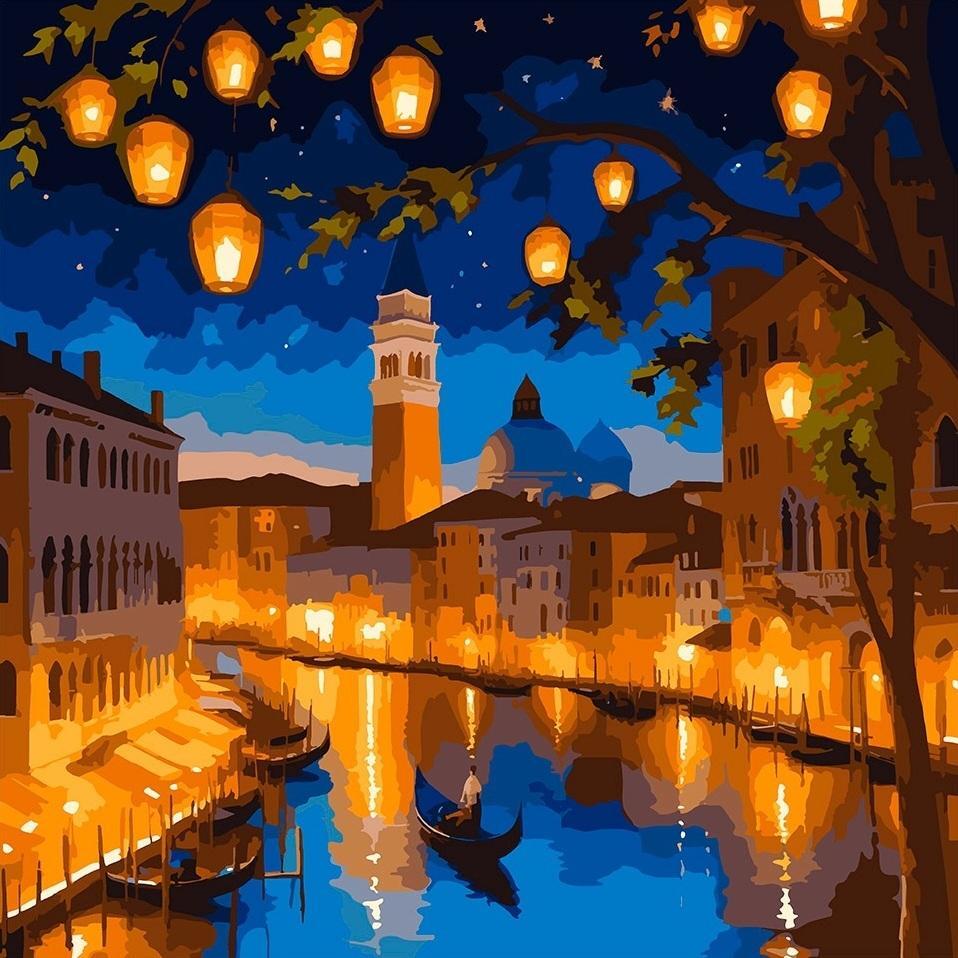 Картина за номерами Santi Нічна Венеція, 40*40см, LED підсвітка (955069)фото1