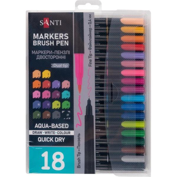 

Набор маркеров акварельных Santi Brush Pen 18 цветов, двусторонние (390999)
