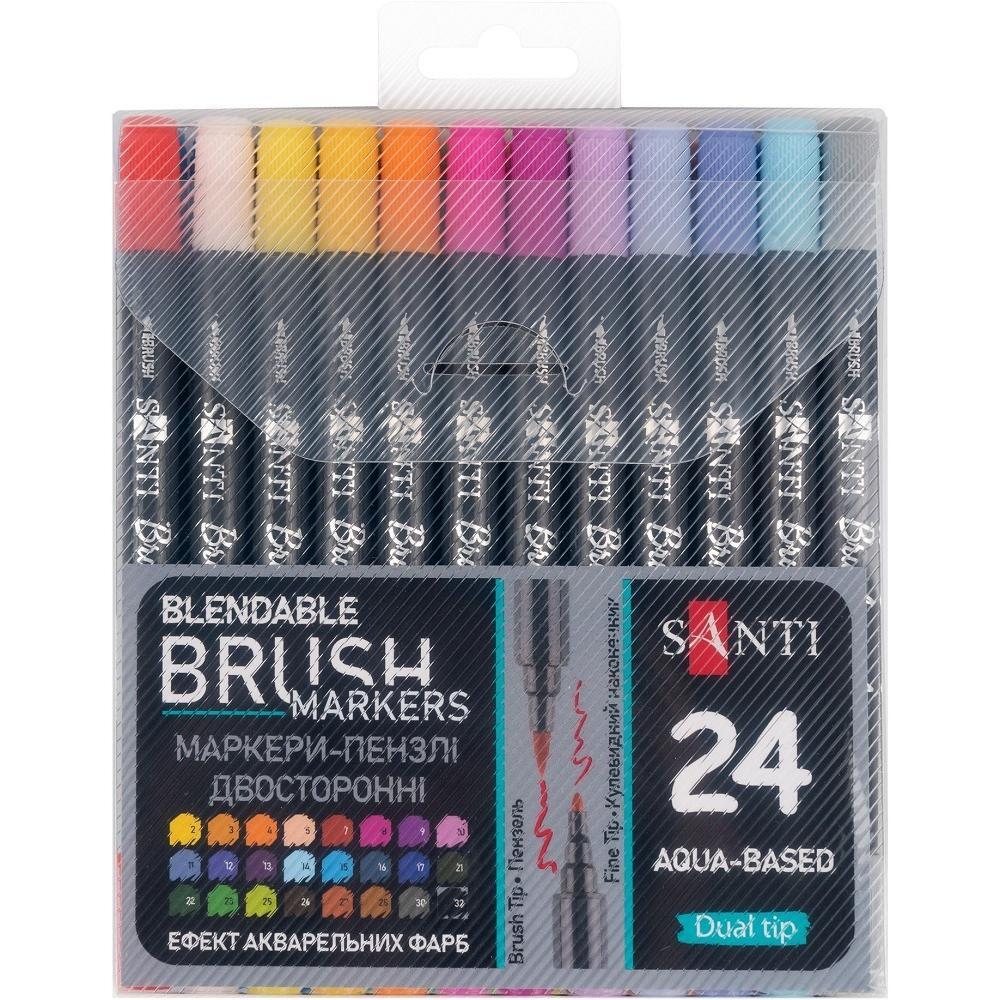 Набор маркеров акварельных Santi Brush Marker 24 шт/уп, двусторонние (391056) фото 1