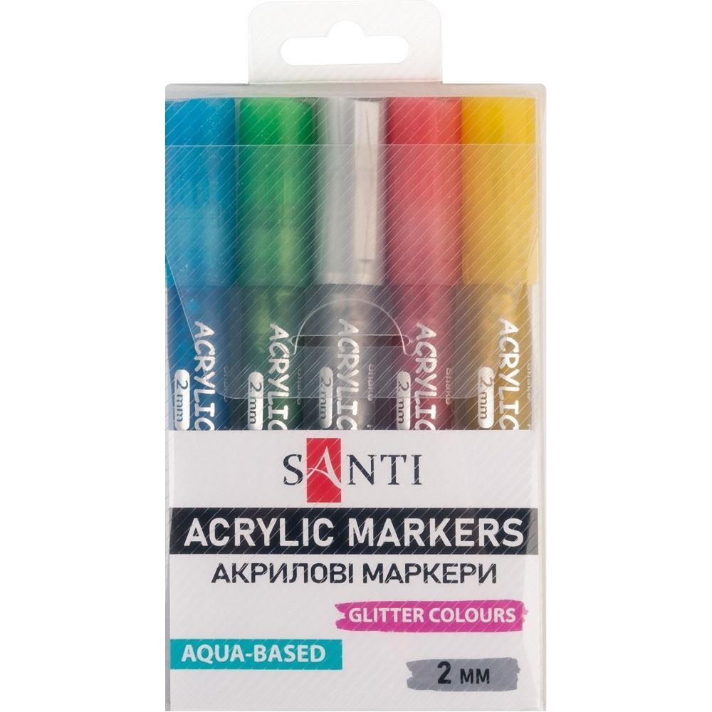 Набір маркерів акрилових Santi Glitter, 5 шт/уп (391029)фото1