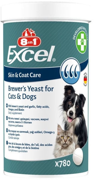 

Витамины для собак и котов 8in1 Excel Brewers Yeast пивные дрожжи с чесноком для кожи и шерсти 780 шт