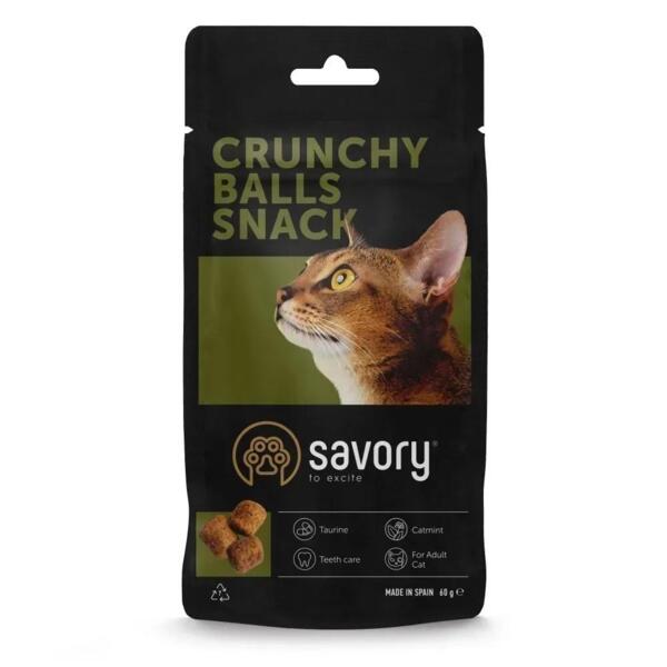

Хрустящие лакомства для взрослых привередливых котов Savory Cats Snacks Crunchy Balls шарики с кошачьей мятой 60 г