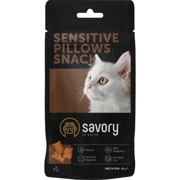 

Хрустящие лакомства для взрослых котов с чувствительным пищеварением Savory Cats Snacks Pillows Sensitive 60 г