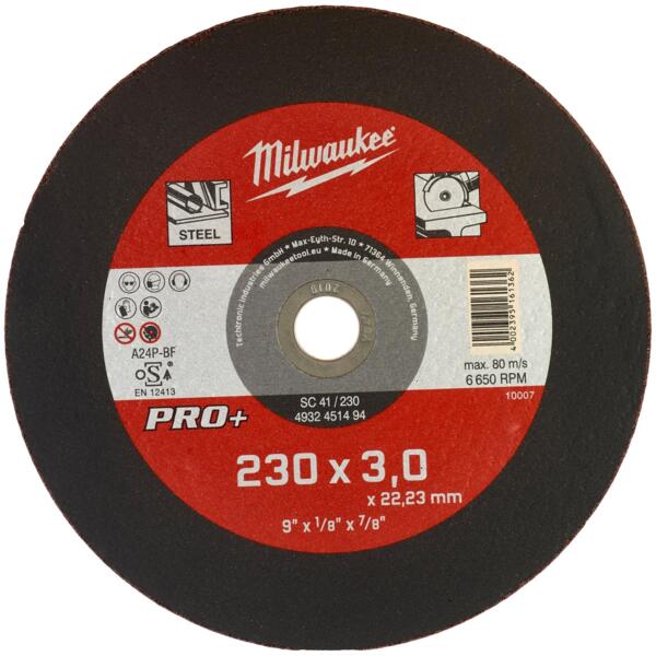 

Диск отрезной Milwaukee по металлу PRO+, 230х3х22.23мм (4932451494)