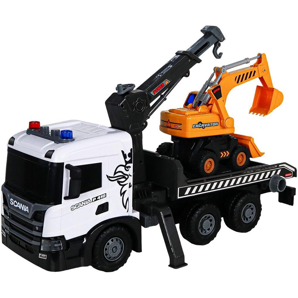 Игровой набор TechnoDrive - Автокран Scania с экскаватором (свет