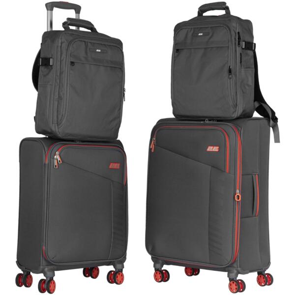

Набор чемоданов 2E, Trek, (M+S), TSA, 4 колеса, + 2 рюкзака Cabin (2E-BPET-CABIN-GR), полиестр, серые