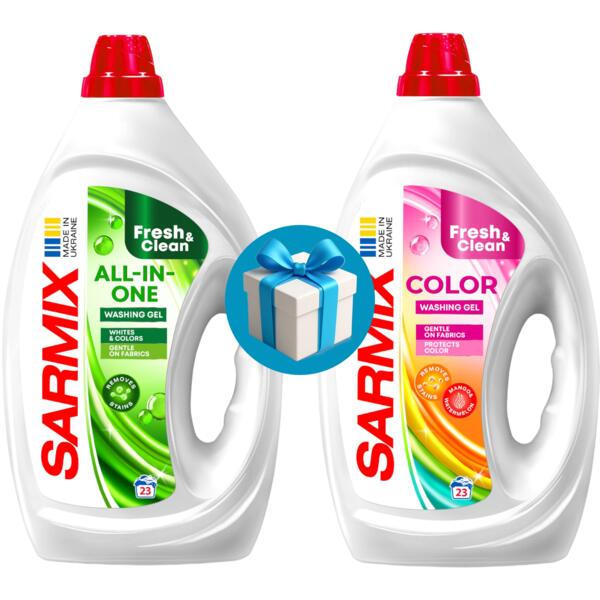 

Набор Гель для стирки Sarmix All-In-One 900 мл + Гель для стирки Sarmix Color 900 мл
