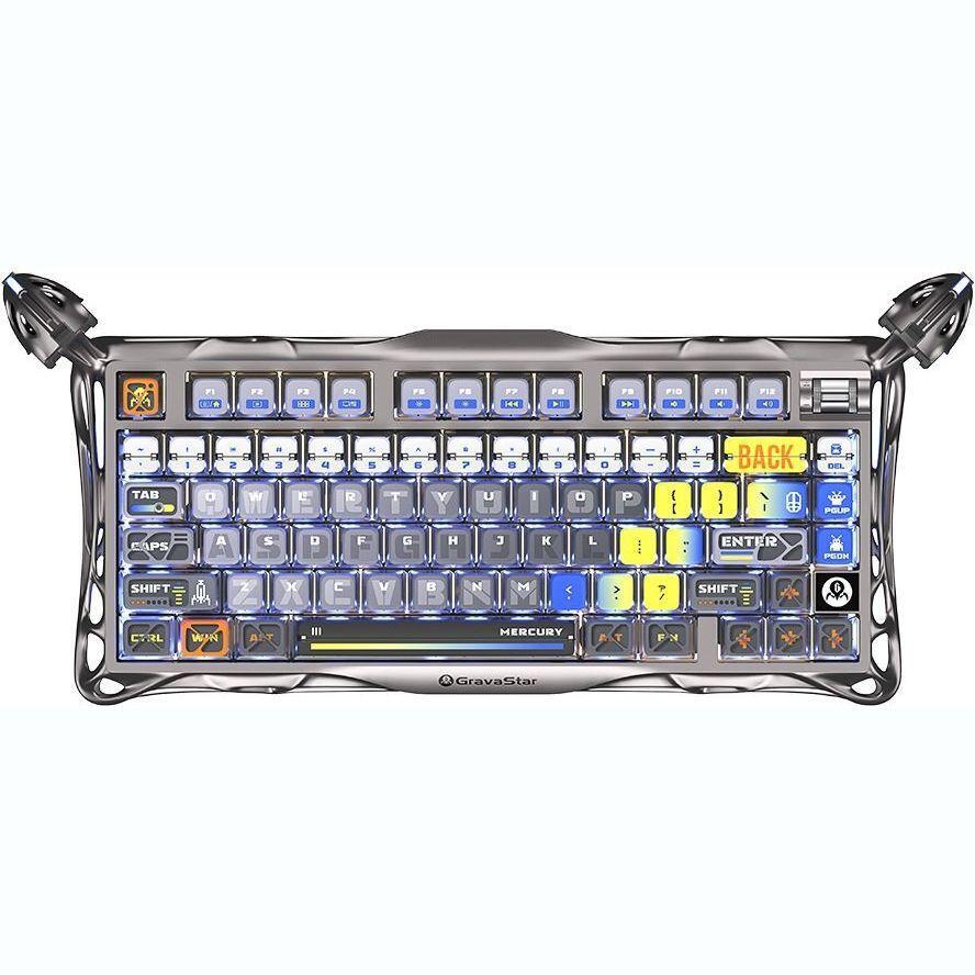 Клавіатура GravaStar Mercury K1 Pro GravaStar x Kailh Speedy Mint, EN, BT/WL/USB, Interstellar Silver (GS_K1_PRO_S_CGRY)фото1