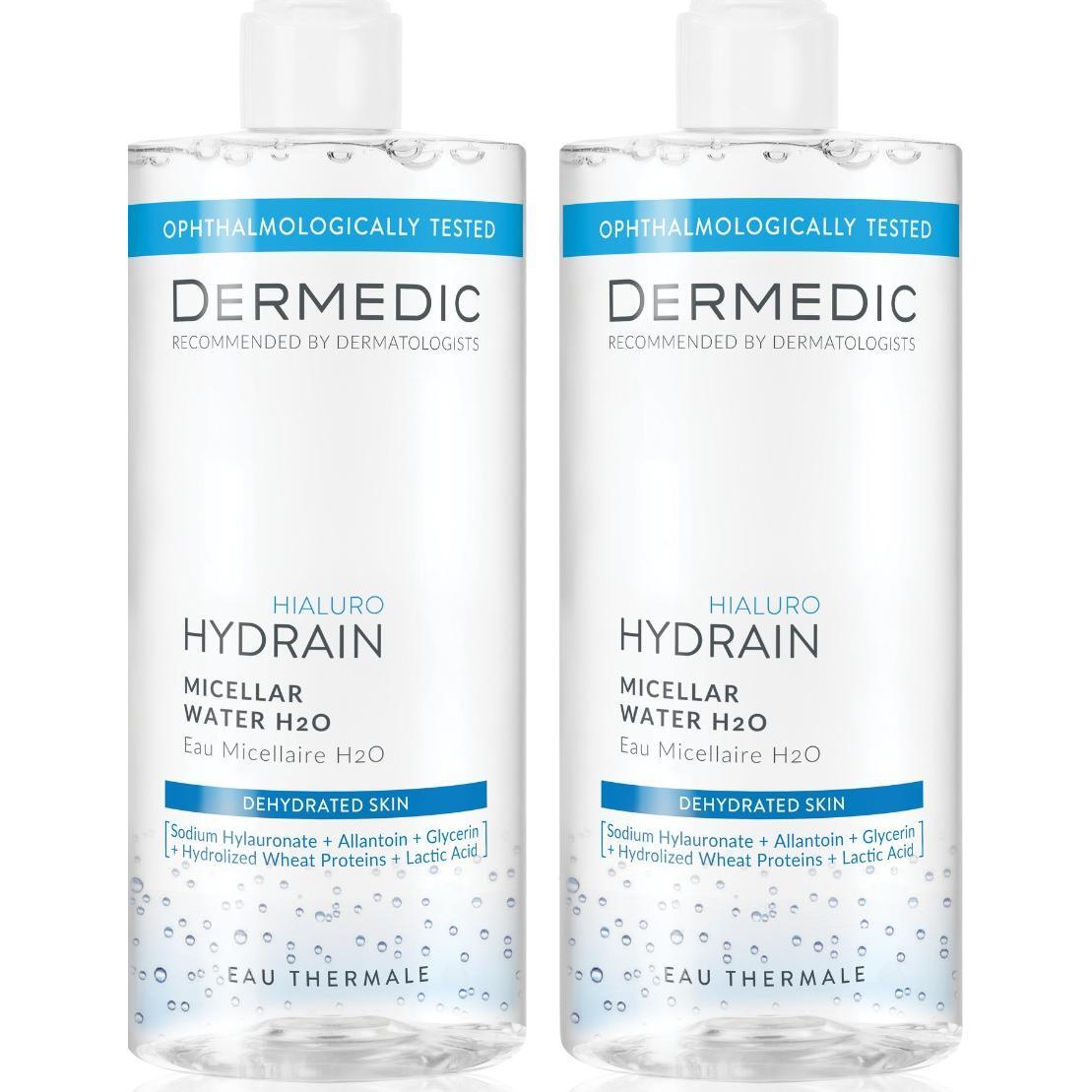 Набір міцелярна вода Dermedic Hydrain Hialuro H2O 2x500 млфото