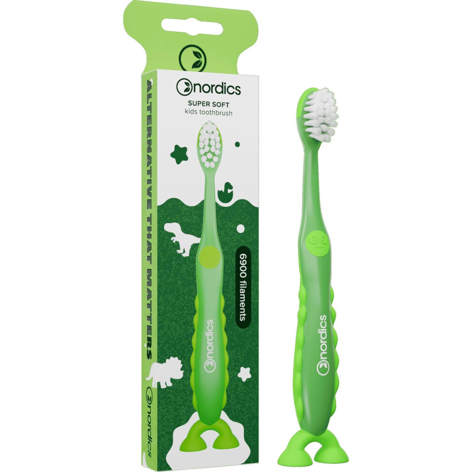 Зубная щетка детская премиум Nordics Dino 6900 Super Soft зеленая фото 