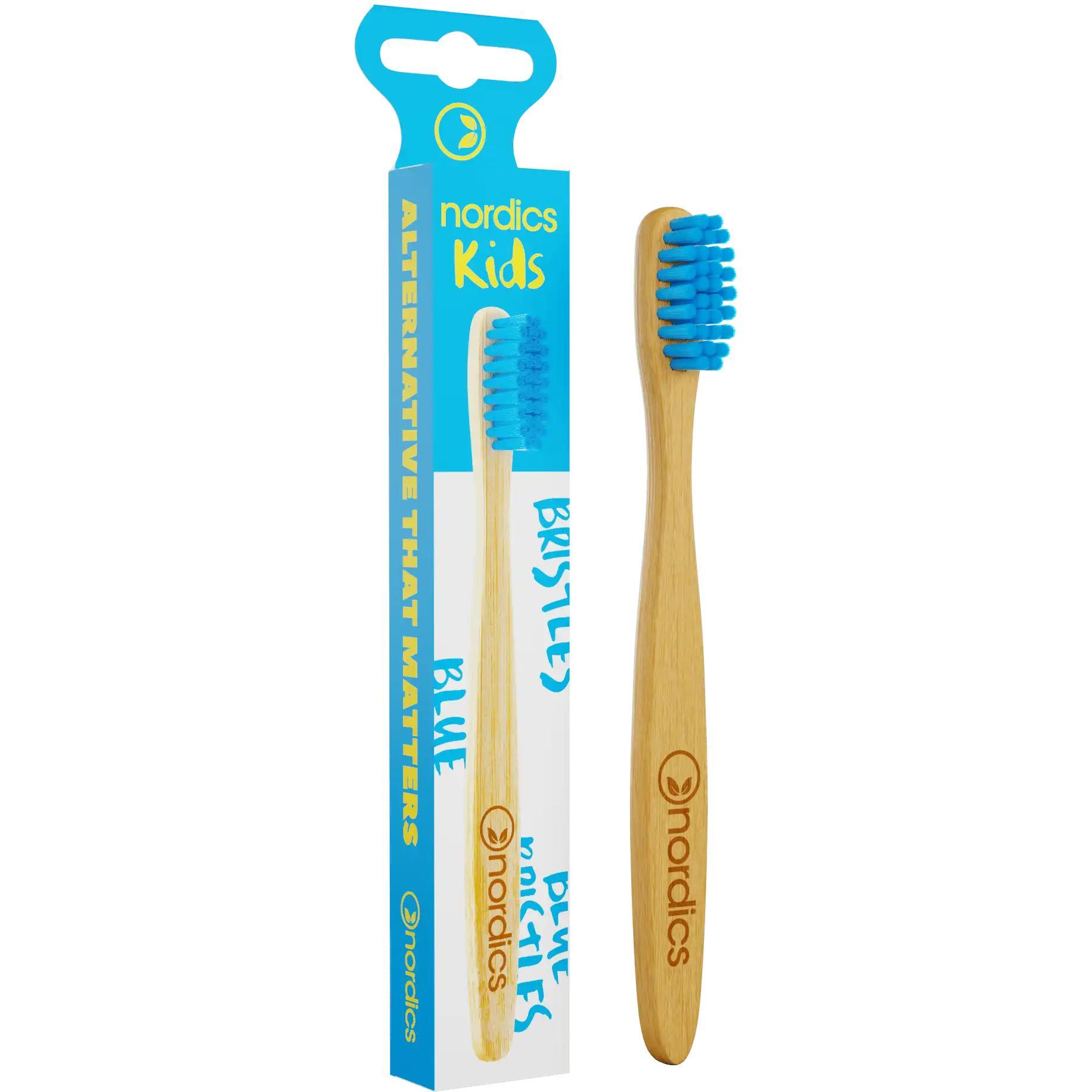 Зубная щетка детская экологичная Nordics из бамбука Moso голубая фото 1