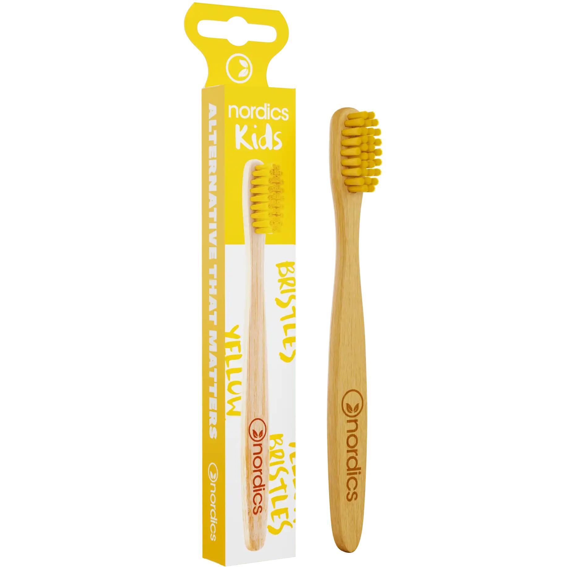 Зубная щетка детская экологичная Nordics из бамбука Moso желтая фото 1