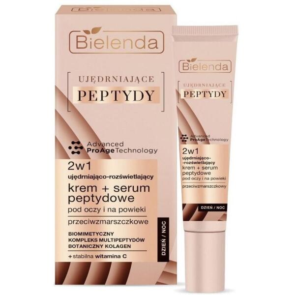Крем-сыворотка пептидная против морщин под глаза и на веки Bielenda Firming Peptides 2in1 подтягивающая и осветительная