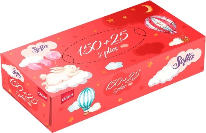 Салфетки косметические Softa Chisto Bunny сухие 2 слоя 150+25шт фото1