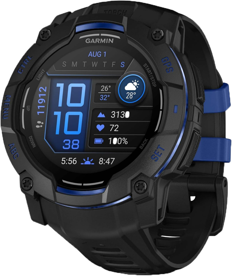 Смарт-годинник Garmin Instinct 3 50mm AMOLED Black with Bolt Blue Accents (010-03020-03)фото1