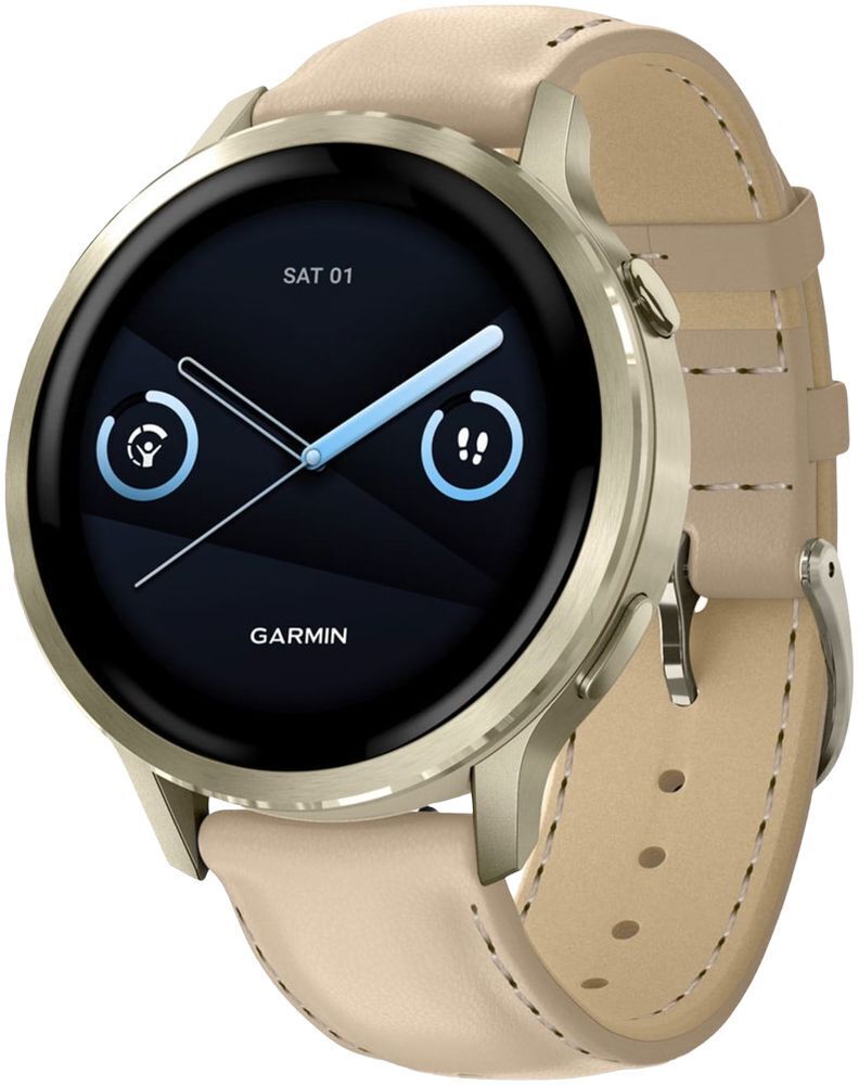 Смарт-годинник Garmin Venu 4 (41mm) Beige w/ Lunar Gold + Leather (010-03013-03)фото1