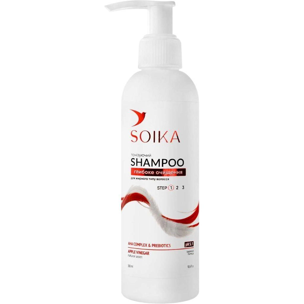 Шампунь для жирного волосся Soika Глибоке очищення з комплексом АНА кислот та яблучним оцтом 300 млфото1