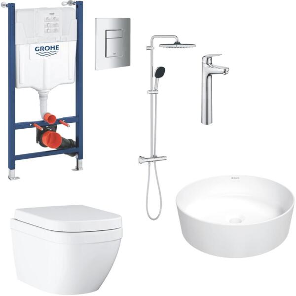Комплект Grohe Mega Bundle унитаз с инсталляцией, раковина со смесителем и душевая система (38555MBK)