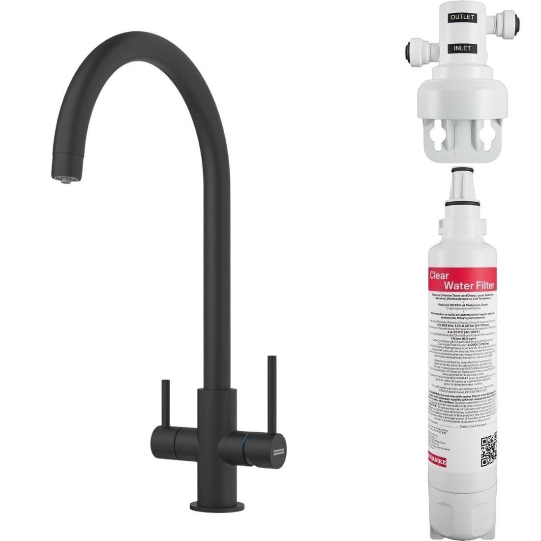 Смеситель для кухни Franke Lina Clear Water, 216 мм, поворотный, черный матовый (160.0702.681) фото 1