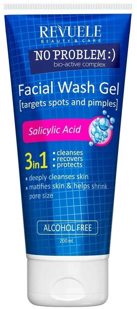 Гель для умывания 3 в 1 Revuele No Problem Washing Gel против акне и прыщей с салициловой кислотой 200 мл фото 1