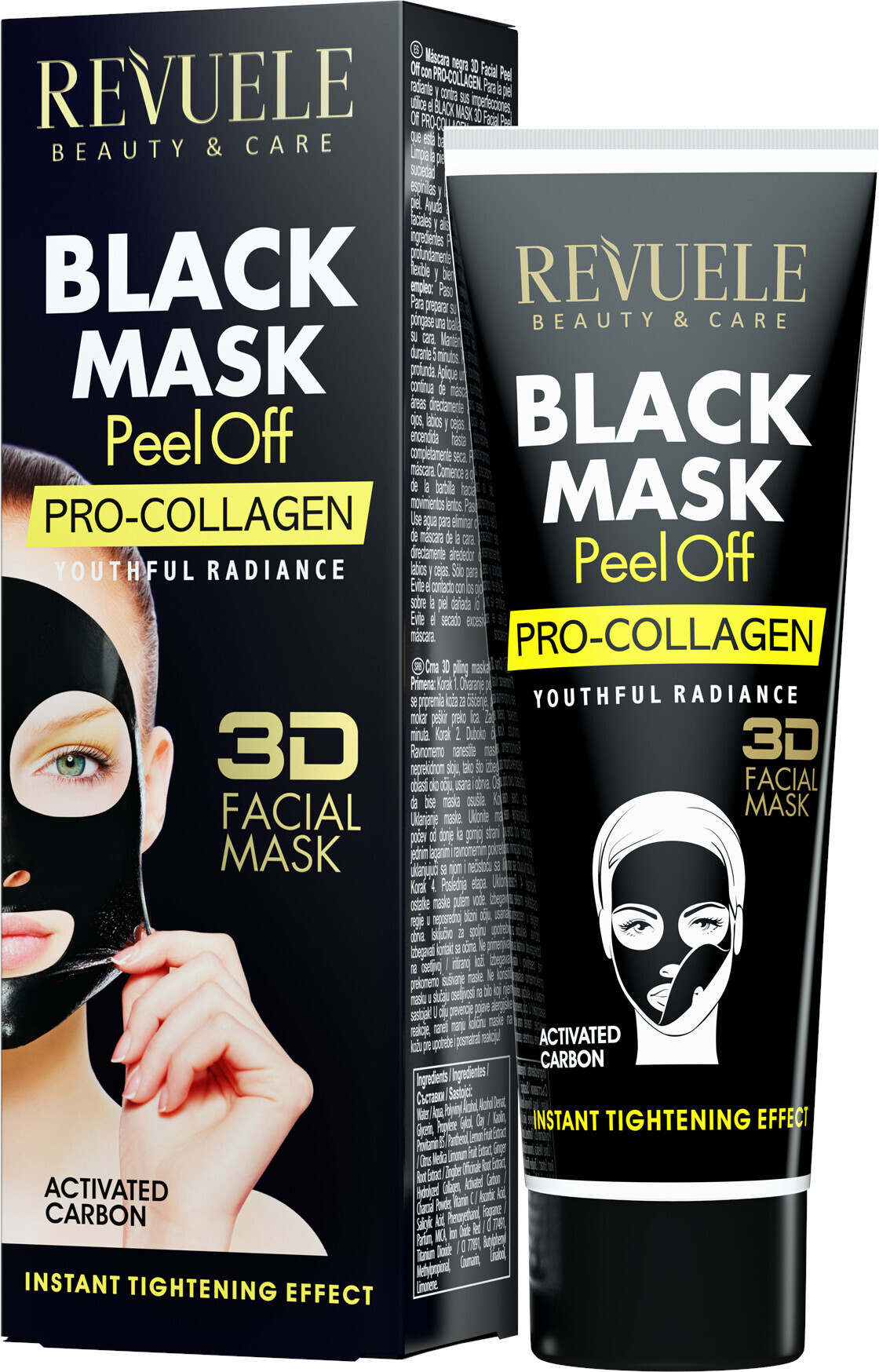 Маска-пленка Revuele Black Mask 3D Facial Peel Off Pro-Collagen Черная с проколлагеном 80 мл фото 1