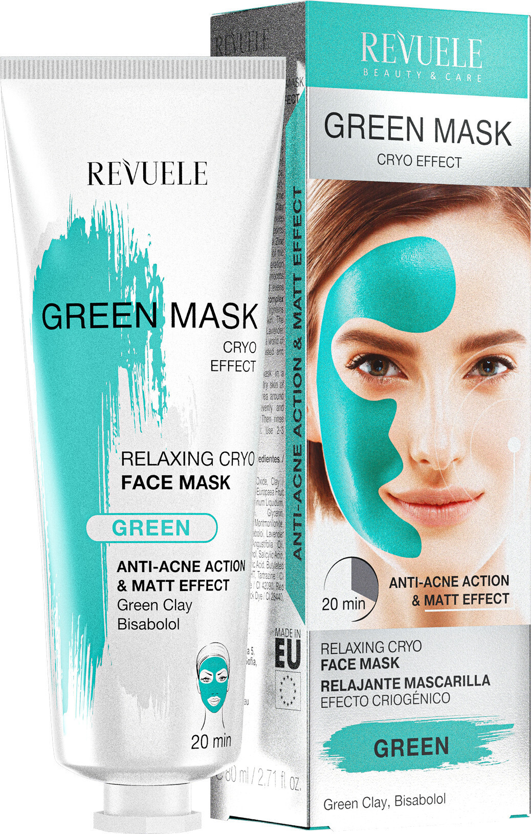 Маска для лица Revuele Green Face Mask Relax Cryo Effect Anti-Acne Зеленая с криоэффектом 80 мл фото 1